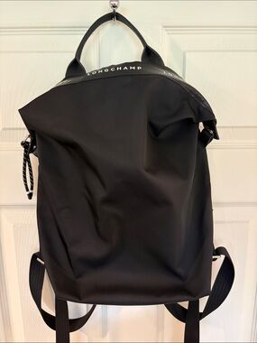 Longchamp Black Nylon Backpack with Logo Trim